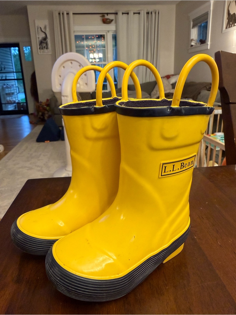 Toddler size 5 L.L. Bean Kids Yellow Rain Boots with Easy-Pull Handles